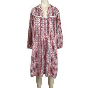 LANZ OF SALZBURG- WOMEN'S MEDIUM - WHITE FLORAL LONG SEELVE BUTTON NIGHTGOWN
